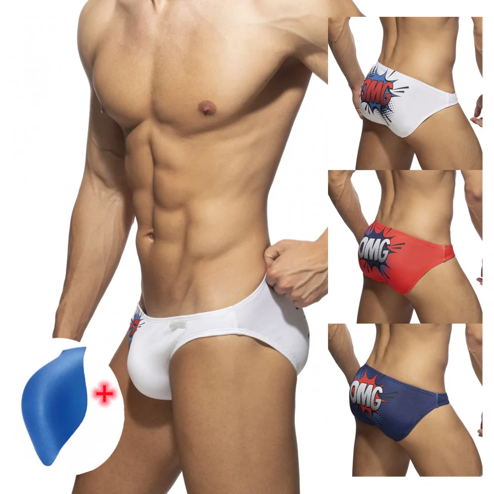 

Addicted New Men's Swimsuit Printed Bikini Low Waist Swimming Trunks Sexy Cup Triangle Beach Hot Spring Pants