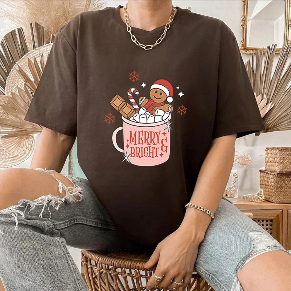 Camiseta Retro de pan de jengibre para mujer, remera bonita de Navidad, camisetas gráficas de Feliz Navidad, camisetas de vacaciones