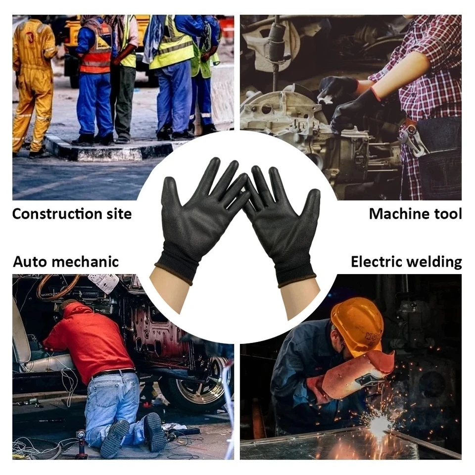 Guantes de Trabajo de Poliuretano Sin Logotipo, 10/20 Pares, Guantes de Seguridad con Palma Recubierta para Carpinteros y Reparadores 6