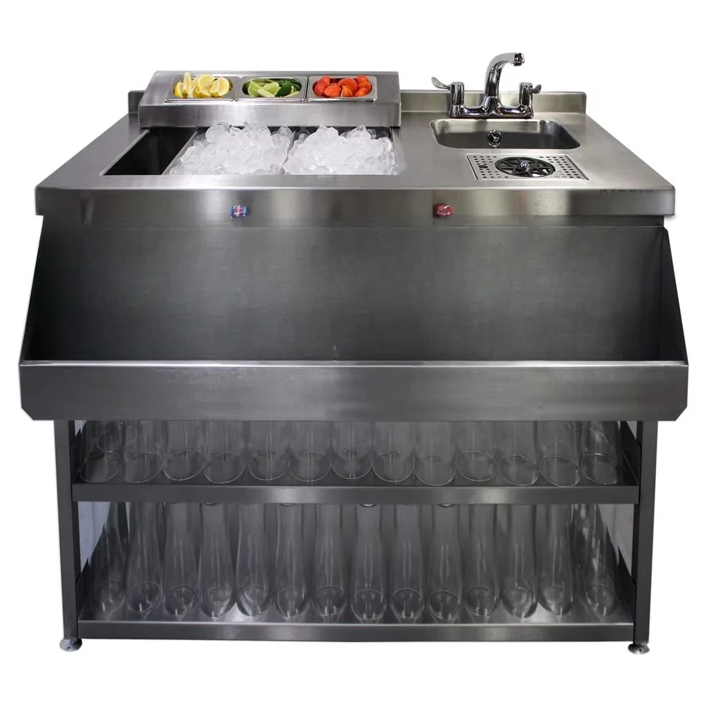 1465 Cocktail Station  With Glass Freshener & Bin Void One Stop Solution Customization Stainless Steel Cocktail Bar Station