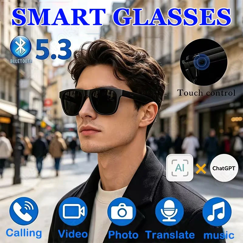 

New Men's Smart Glasses Women's Bluetooth Glasses Voice Call Control Music UV Polarized Sunglasses Headphone Glasses Man 2026