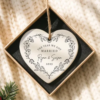 Personalized First Christmas Married Heart Bauble Wedding Ornament Couple Keepsake…