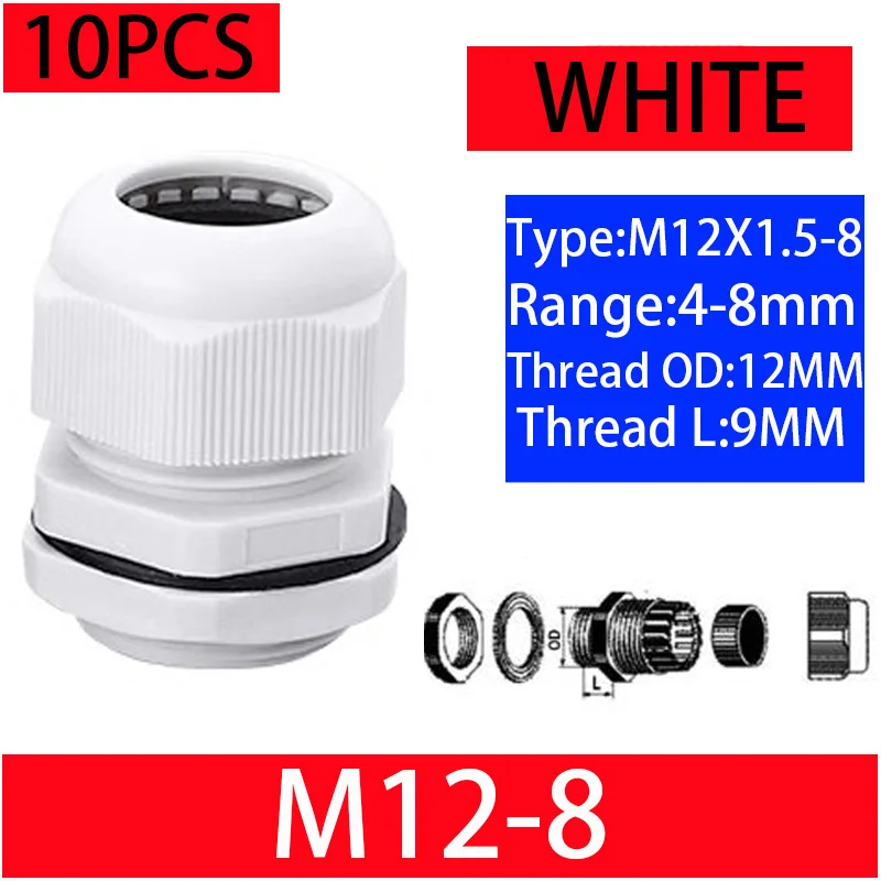 10PCs Wasserdichte Kabelverschraubung Schwarz Kunststoff Dichtung Joint Nylon M8 M10 M12 M16 M20 M25 M32 IP68 Weiß Kabel Befestigung nylon Stecker