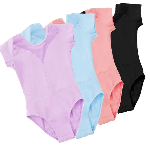 Imagen 2 del producto Leotardo de Ballet para niñas y niños, Leotardos de gimnasia con empalme de malla, vestido tutú de gasa de manga corta, monos de baile de Ballet