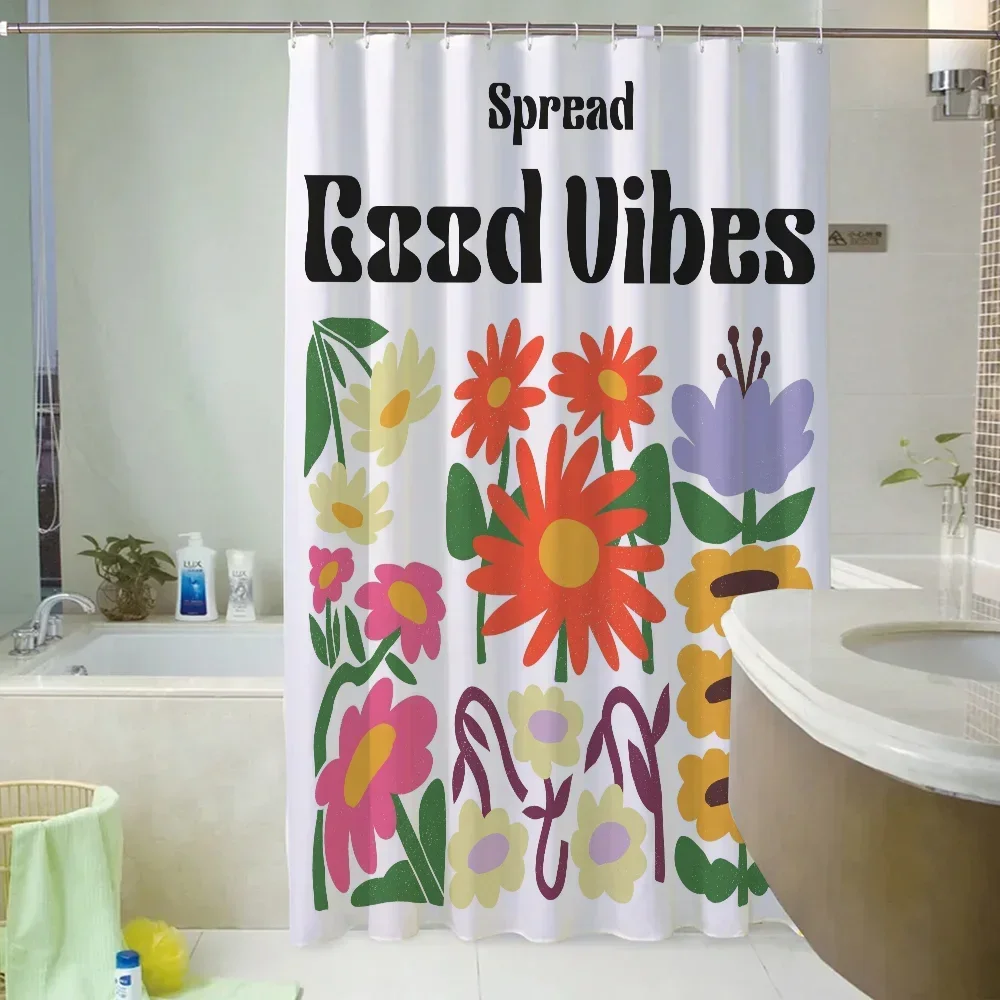 Colorful Flower Shower Curtain for Bathroom Accessories Set Folding Partition Waterproof Fabric Bathroom Curtains for the Home