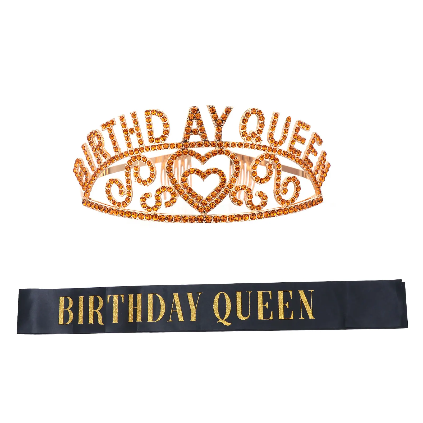 

2pcs Rhinestone Birthday Rhinestone Crown Sash Tiara Kit White Hoops Party Etiquette Belt Lightweight Durable