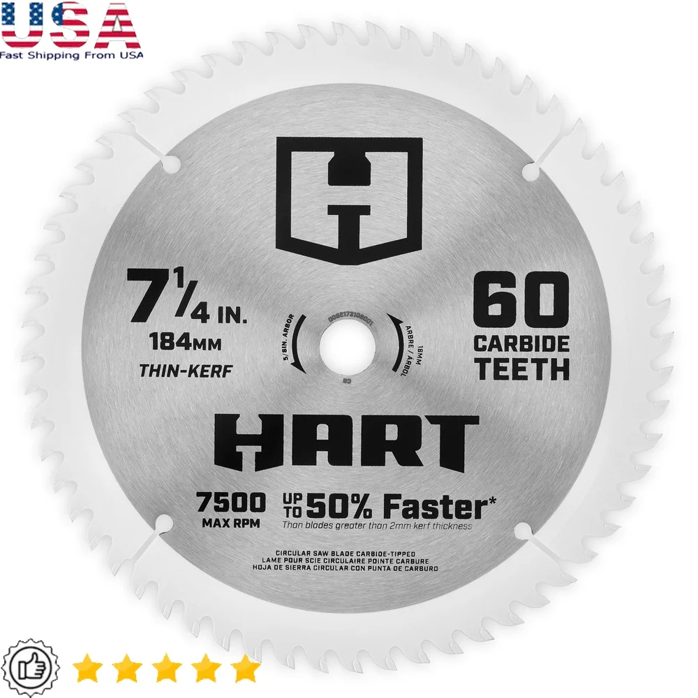 

60 Tooth Circular Saw Blade 7 1/4 Inch Thin Kerf Carbide Tipped Ultra Fine Finish Wood Cutting Compatible with Miter Saw