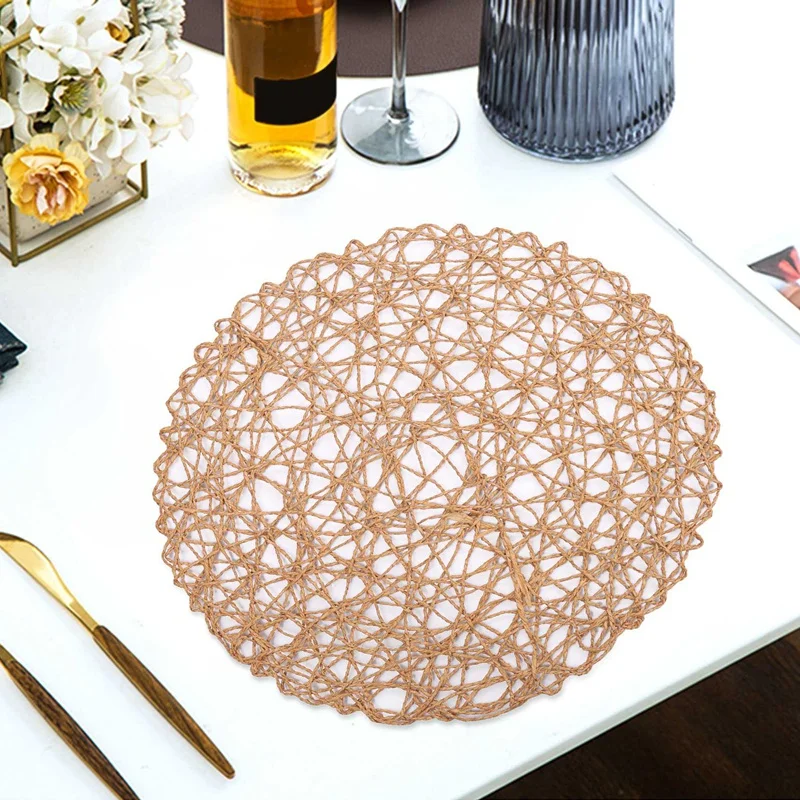 Round Paper Woven Placemats, Decorative Rope Mesh Place Mats for Dining and Wedding 12Pcs