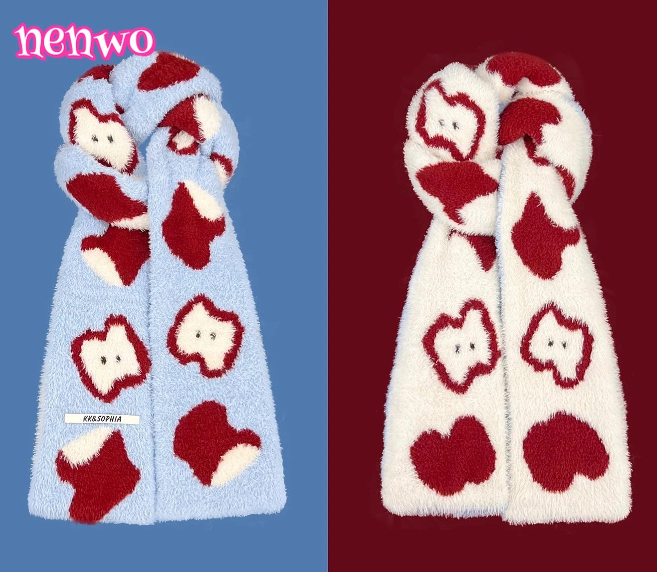 

Новый милый двусторонний мягкий плюшевый шарф с яблоком, женский осенне-зимний утолщенный теплый модный универсальный студенческий утеплитель для шеи