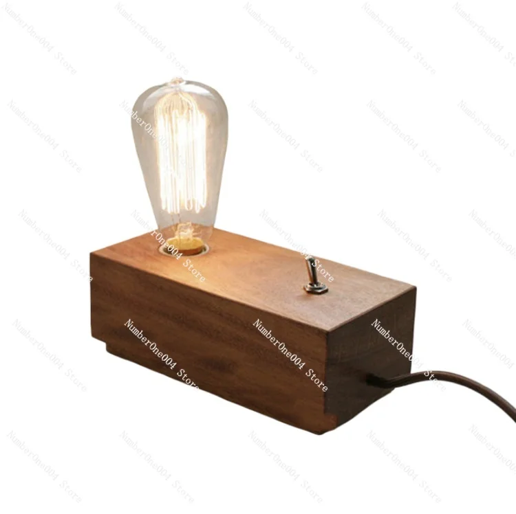 Log lamp, simple solid wood bedside table, dormitory lamp