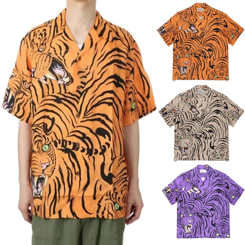 

Summer New Tiger Pattern Full Print Hawaii Beach Shirt Men Woman 1:1 High Quality Street Clothing Casual Tops Tee