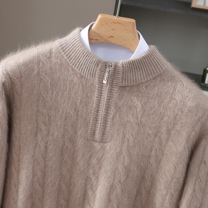 

MVLTFLRT Men's 100% Mink Cashmere Half Zipper High Neck Pullover Sweater Thick Knit Warm Cozy Winter Fashion Men's Clothing D180