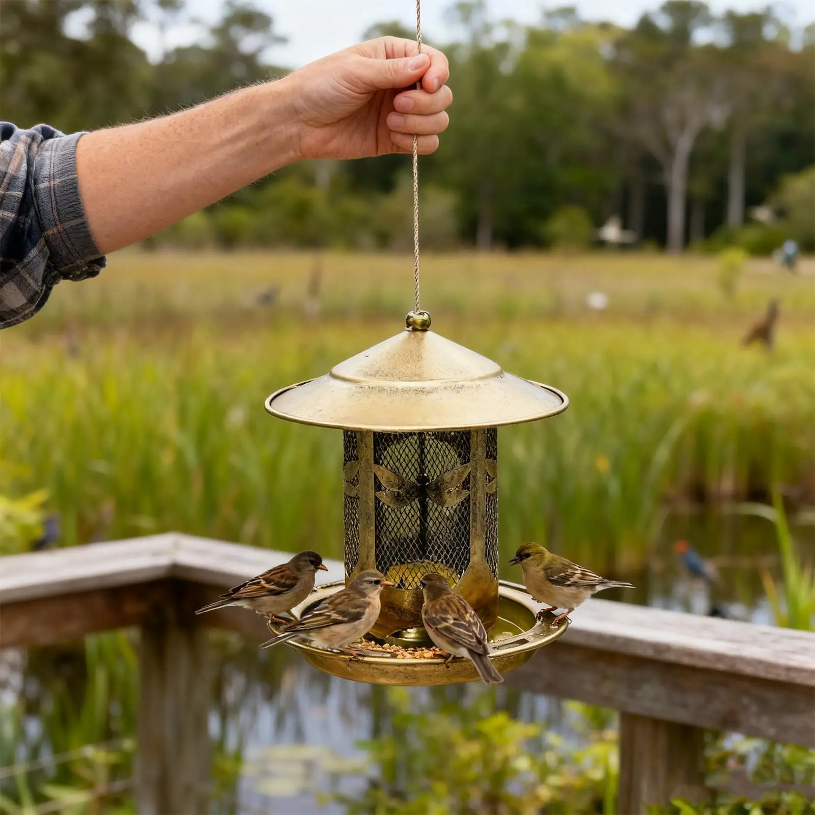 Comedero para pájaros a prueba de ardillas, Base extraíble, dispensador de alimentos, comedero para colibríes para jardín, patio, ventana, cubierta, poste, gallinero
