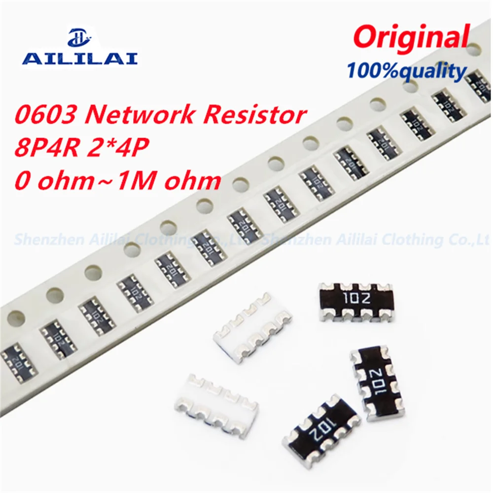 100pcs 0603 2*4 8P4R 2*4P 5% Network Resistor SMD array 0 ohm ~ 910K 2K 2.2K 4.7K 10K 22K 47K 100K 1M 1 10 100 220 470 ohms