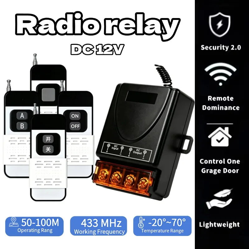 433Mhz Wireless Remote Control Switch DC 12V 24V 30A High Power Relay Receiver 1000 Meters Remote ON OFF for Electric Device