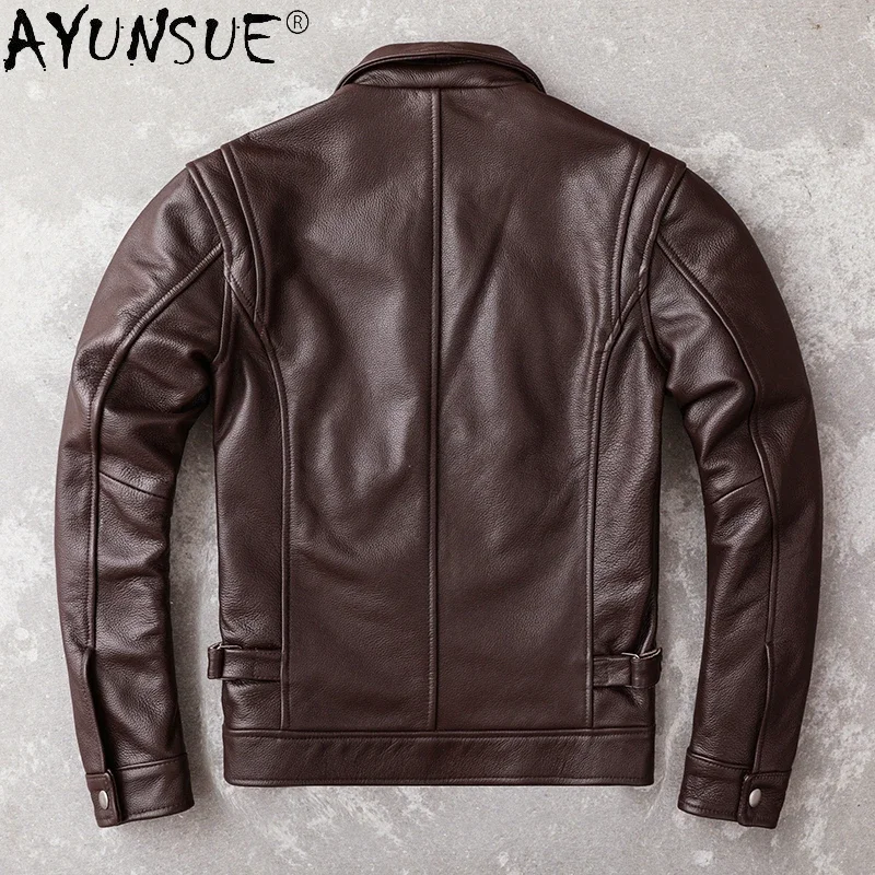 AYUNSUE-chaqueta de cuero genuino para hombre, abrigo de piel auténtica, ropa de otoño