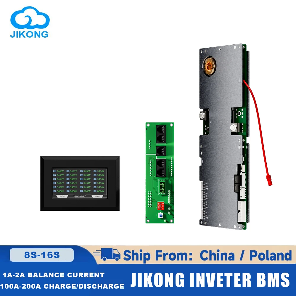 Jikong-インテリジェントインバーターシステム,bms 4.3ディスプレイモニター,LiFePo4 Li-ion lto,8s,16s,24v,48v,家族用エネルギー貯蔵