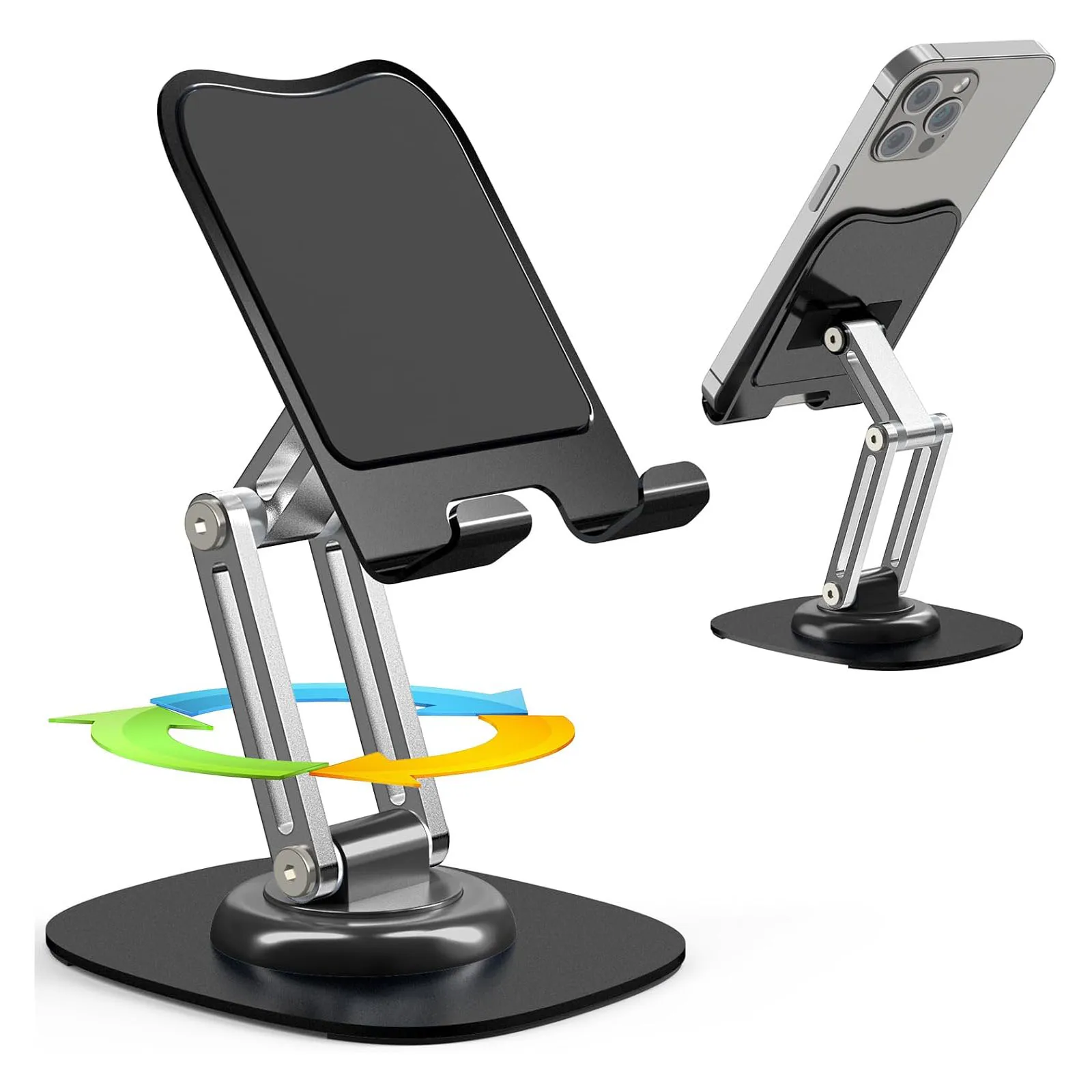 

Metal Phone Stand for Desk Adjustable Foldable 360° Rotating Holder for Universal Phone Holder