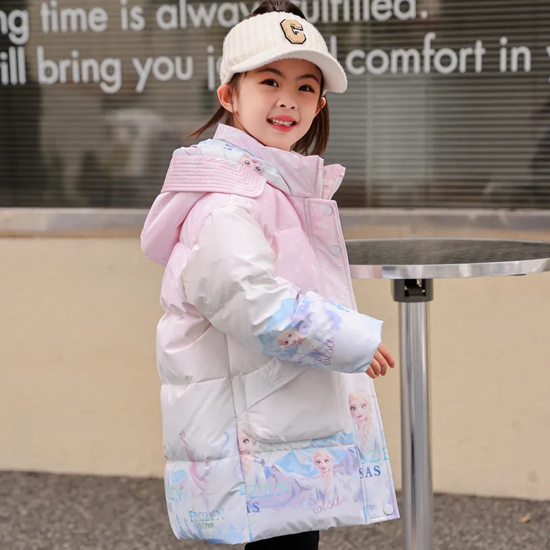 

Kids Cartoon Down Jacket 2025, Girls' Mid-Length Winter Coat, Korean Style Thick Warm Outerwear