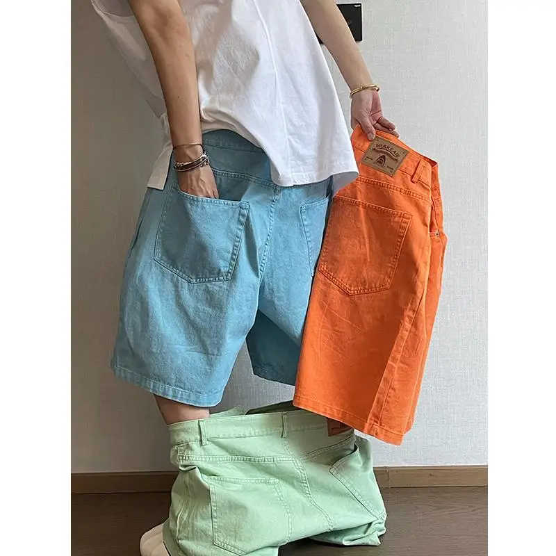 

Large Size 300 Pounds Washed Canvas Workwear Shorts Men's Summer Color Candy Color Five-Quarter Length Straight Leg Pants