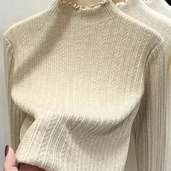 

Women Sweater Base Half High Collar Full Sleeve Folds Tops Jumpers Pullovers Spring Autumn Winter Knitted Sweaters Autumn Y2k