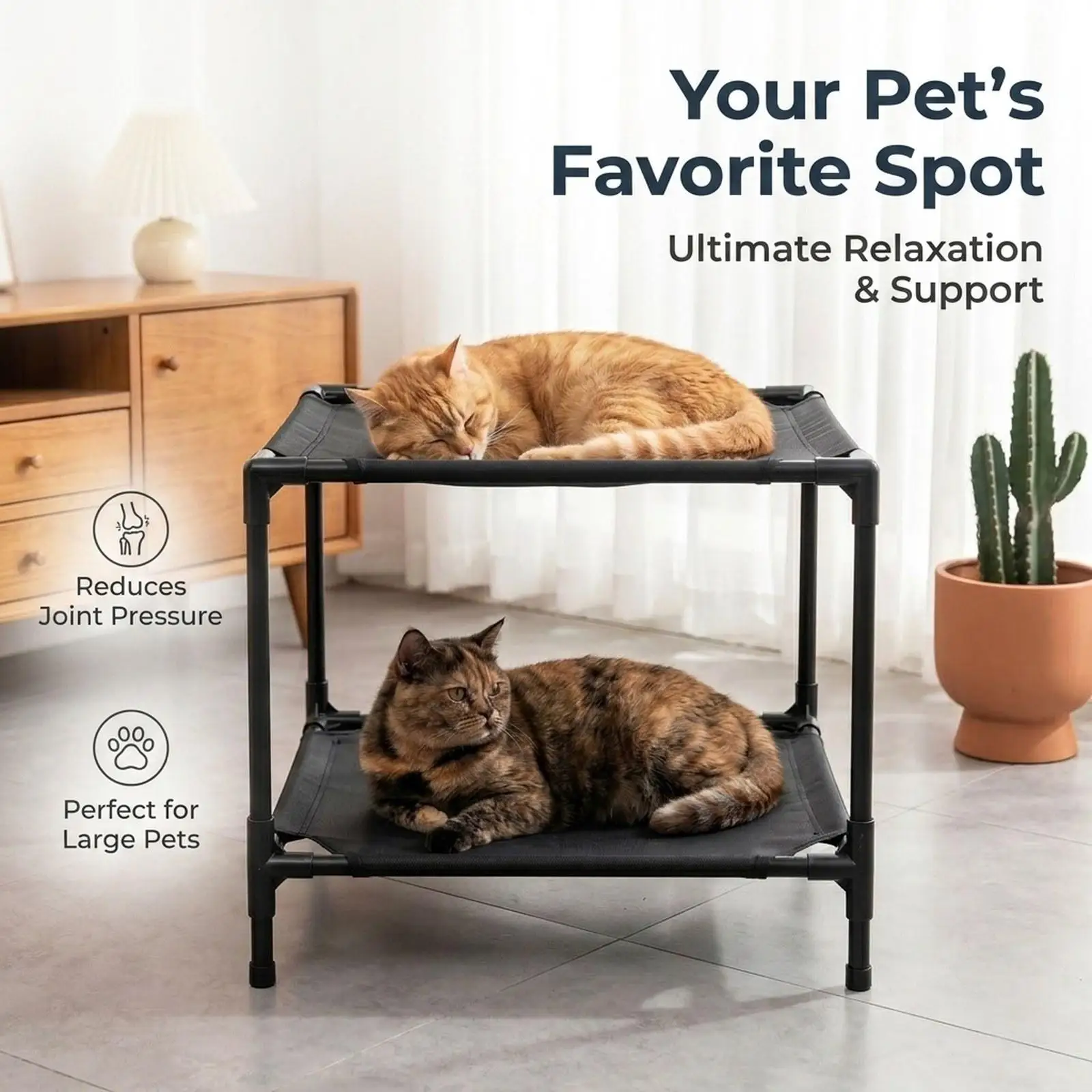 Elevated Double Pet Bed Two Levels Easy Clean Removable Washable Bunk Frame for Window Lounger Cat Dog view 3