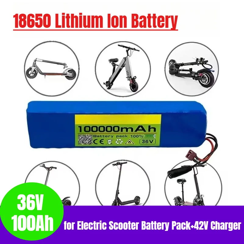 

18650 Lithium Ion Battery 500W High Power and Large Capacity 10S3P 36V 100Ah for Electric Scooter Battery Pack+42V Charger