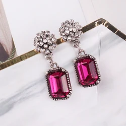 LUBOV Multiple Crystal Stone Drop Earrings Square Candy Color Dangle Earrings for Women Christmas Party Gift Jewelry