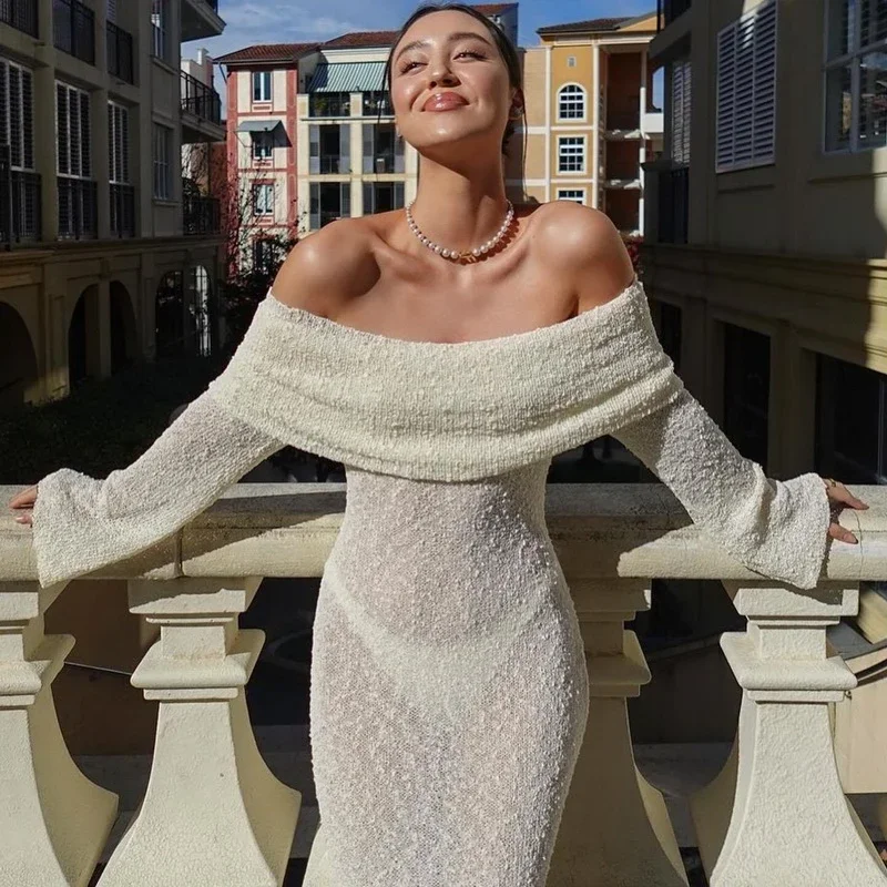 Robe longue tricotée ajourée, robe de plage, cordon de serrage, Cover-Up pour les maillots de bain, tenues de plage Sexy pour femmes, vêtements de plage, 2024