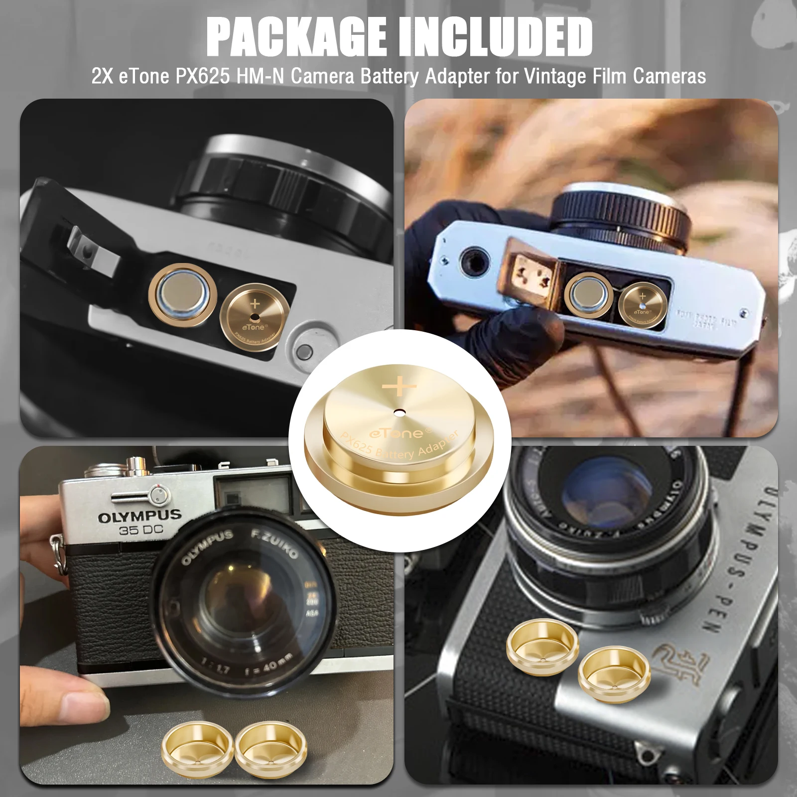 eTone 2Pcs PX625 MR9 Battery Converter Adapter for Olympus 35 Canon EF TX Camera 120 135 Film Camera Accessories