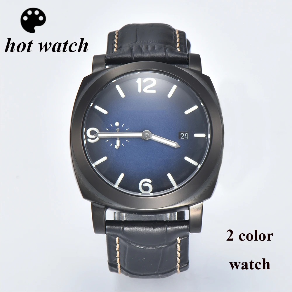 

Mens Watch 44MM ST2555 Automatic Watch Stainless Steel Case Watches for Men High Strength Glass Leather Strap Mechanical Watches