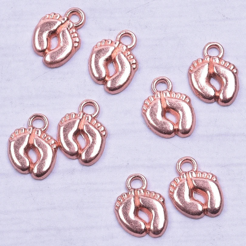 100pcs/Lot Golden Baby Foot Charm Pendants For Jewelry Making DIY Supplies Footprint Handmade Pendant Charm Wholesale Bulk Alloy