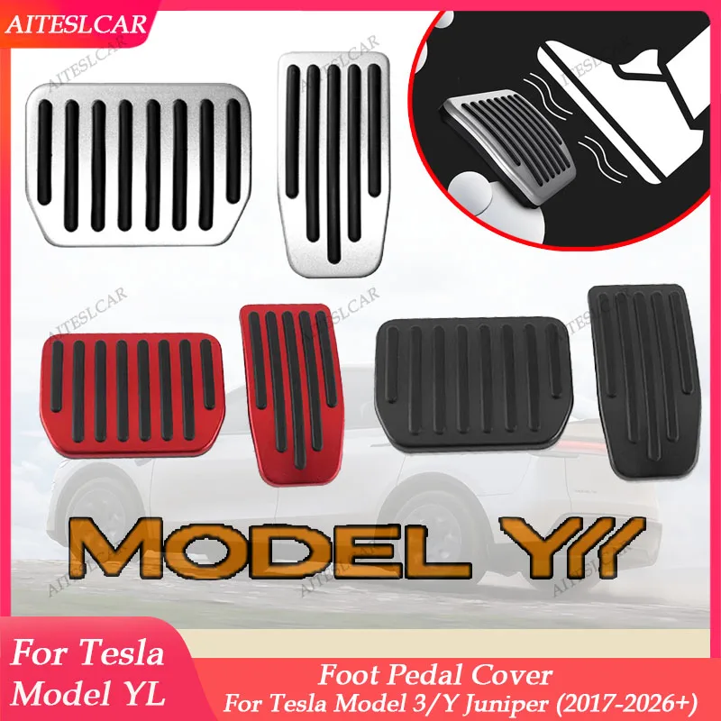 

AITESLCAR For Tesla Performance Pedal Pads Cover Foot Aluminum Non-Slip Pedals For Tesla Model 3/Y/YL Juniper (2017-2026+)