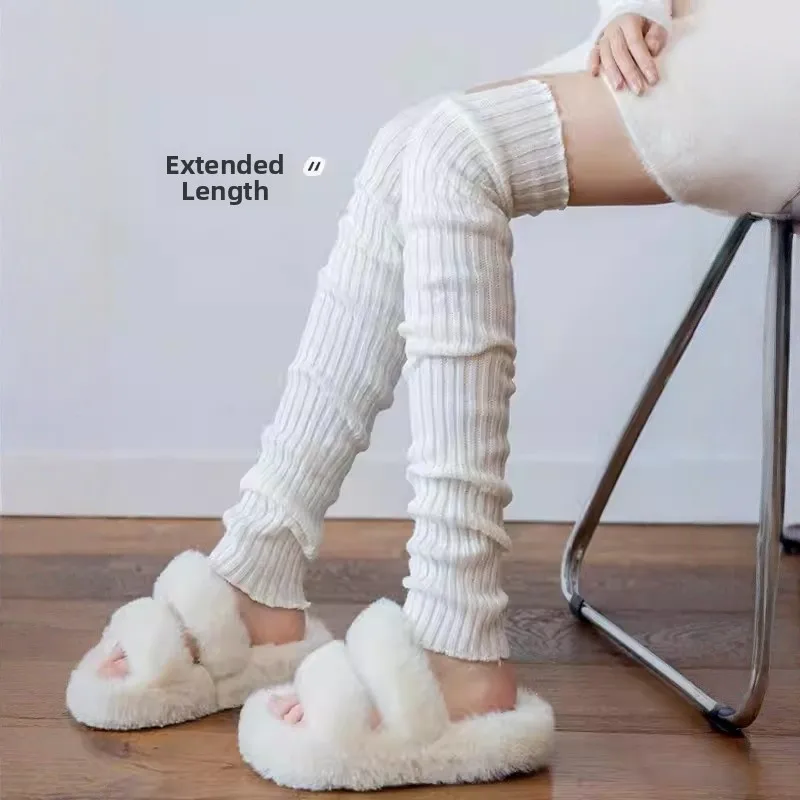 

Белые вязаные высокие туфли Sos, женские зимние теплые сапоги до колена с длинными трубками, удлиненные гетры длиной 70 см, сапоги выше колена