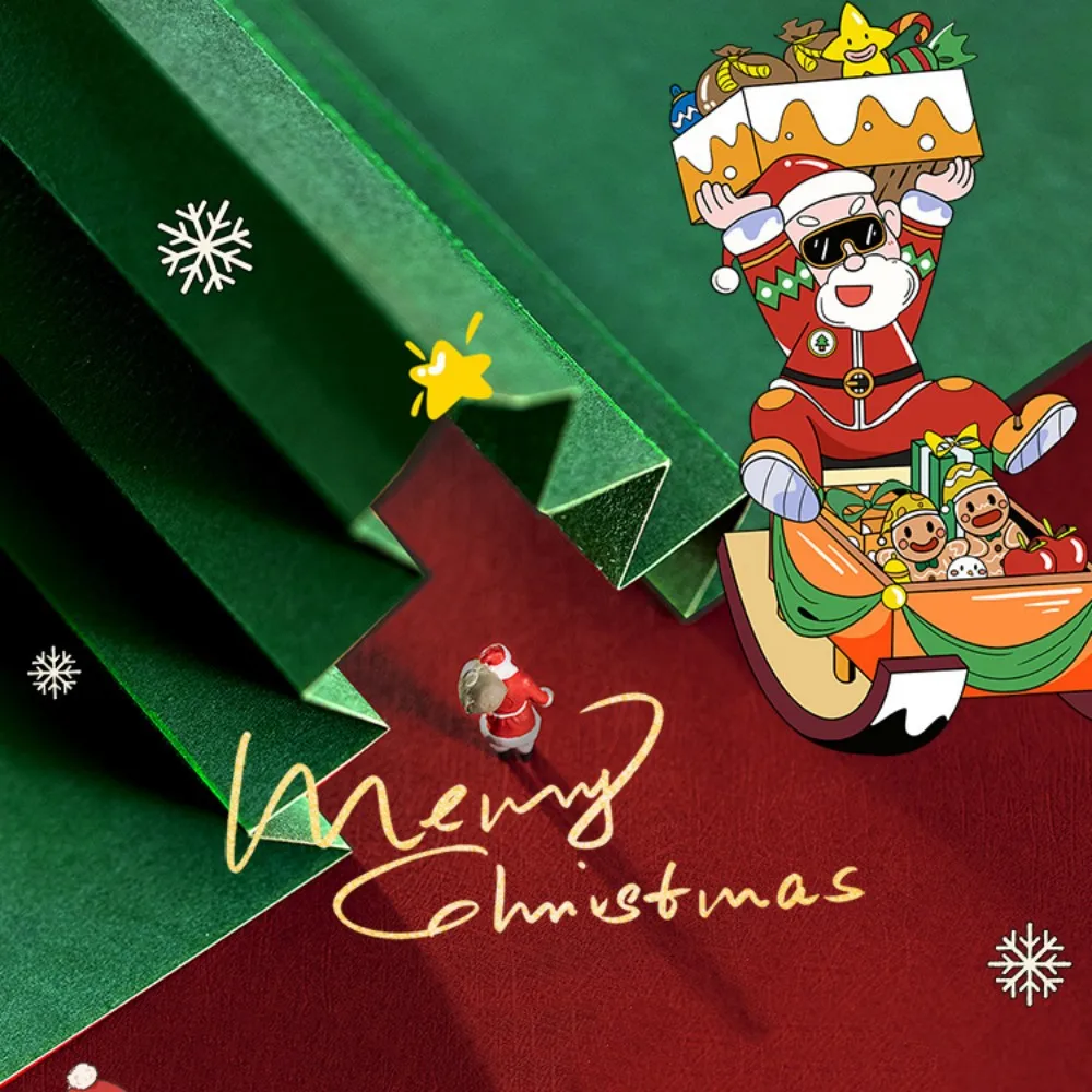 24 pezzi medio lungo fiocco di neve di mandorla stampa sulle unghie con colla glitter polvere inverno Natale unghie finte manicure per unghie finte