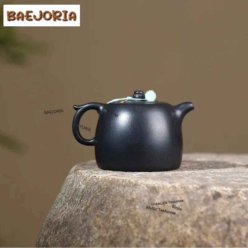 BAEJORIA 240ml Yixing Purple Clay Teapots Handmade Flowers And Birds Well Fence Pot Raw Ore Black Mud Tea Maker Kettle Zisha Tea