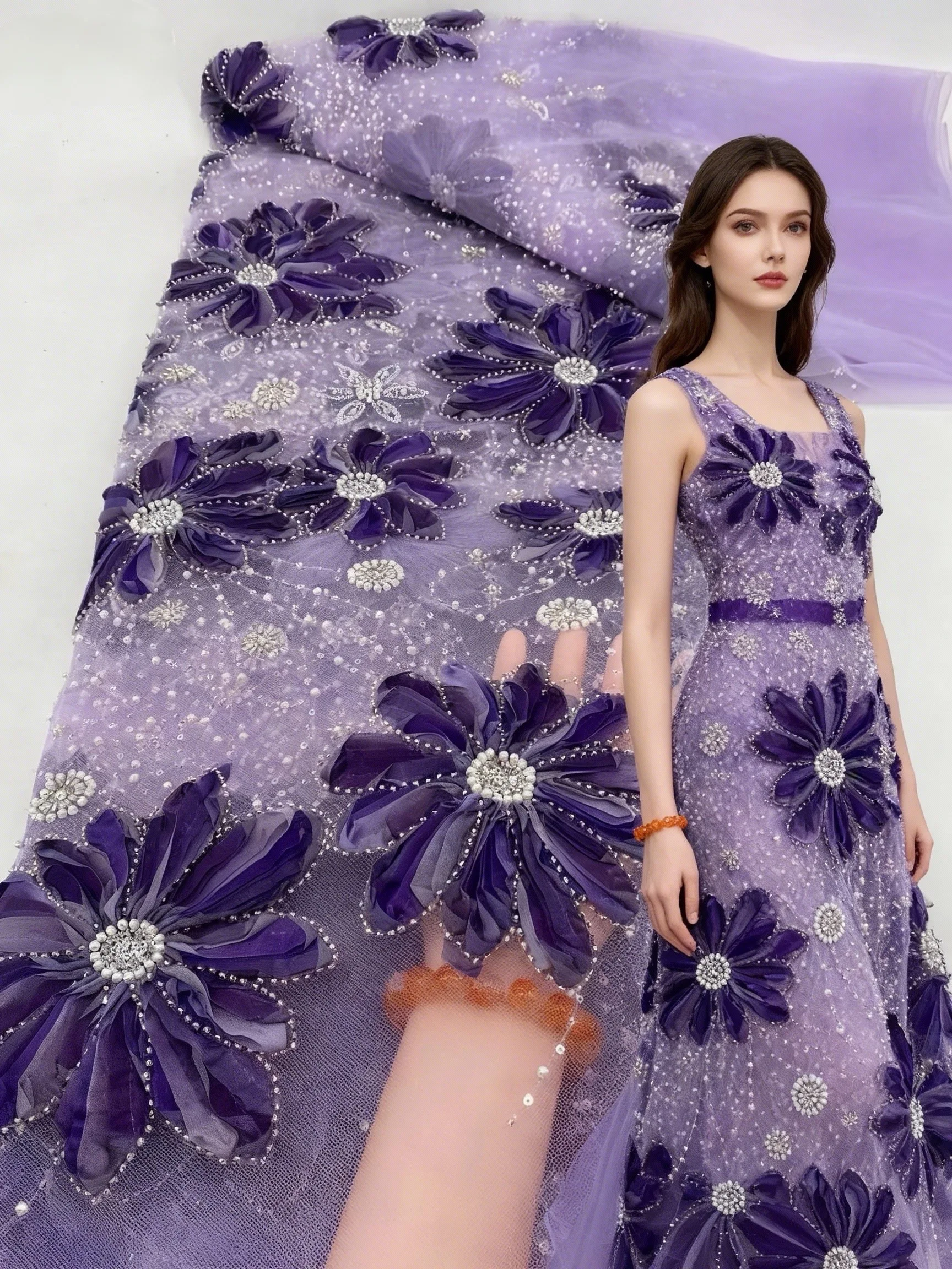 

Luxury African Beads Lace Fabric 2025 High Quality Sequins Embroidery French Tulle Fabrics for Women Nigerian Wedding Dresses