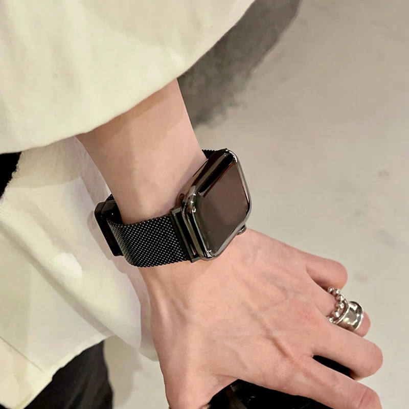 42 مللي متر 38 مللي متر 40 مللي متر Milanese سوار حزام ل iWatch سلسلة الترا 8 7 SE 6 5 المغناطيسي حلقة ل سوار أبل 44 مللي متر 45 مللي متر 49 مللي متر 41 مللي متر