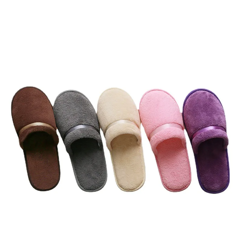 1 Pair Disposable Coral Fleece Non Slip Slippers Warm Soft Guest Slippers For Home Hotel Travel
