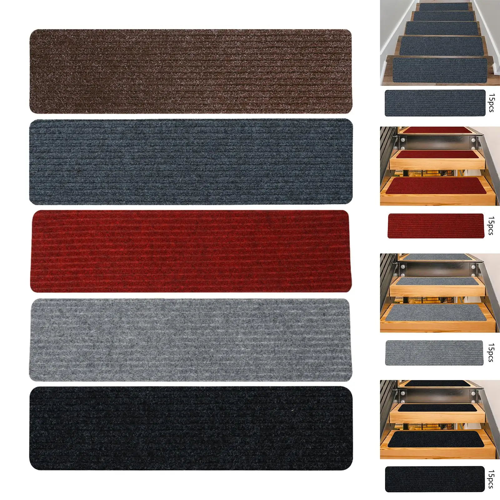 15Pcs Stair Treads, Non Slip Carpet Mat, Indoor Stair Runners for Wooden Steps