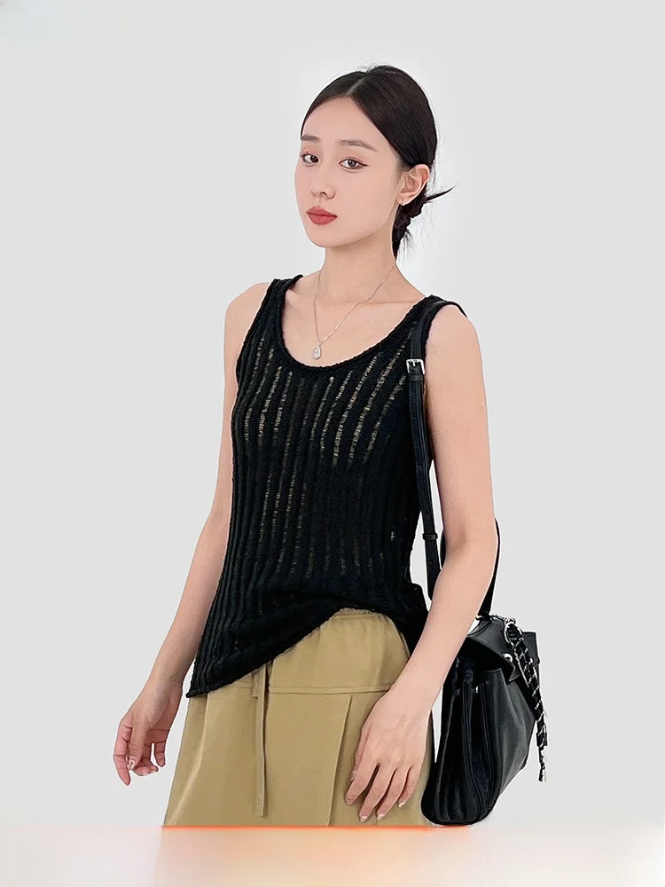 

Marytim 2024 Autumn New Lightweight Hollow out Faionable Knitted Svel U-Ne Rib Vest Women's Street Sle Single Piece