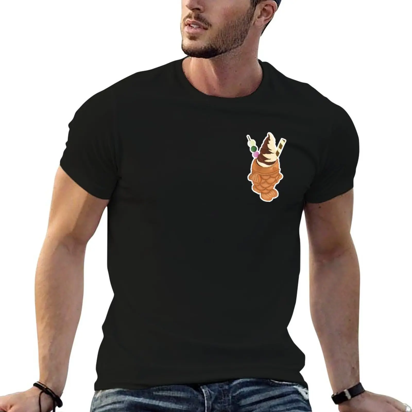 Paquete de camisetas para hombre, camisas oscuras, camiseta blanca, camiseta crema, humor para hombre, camisas Choco-Vanilla estampadas Taiyaki divertidas para camisas Ice