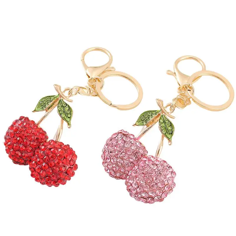 Crystal Rhinestone Cherry Keychains Fresh Cute Fruit Charm For Women Bag Pendant Keychain Girl Car Key Ring Kid