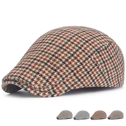 Beret Cap Male Vintage British Women's Winter Hat 2023 Fashion Houndstooth Newsboy Hats Autumn Casual Flat Caps Acrylic Boina