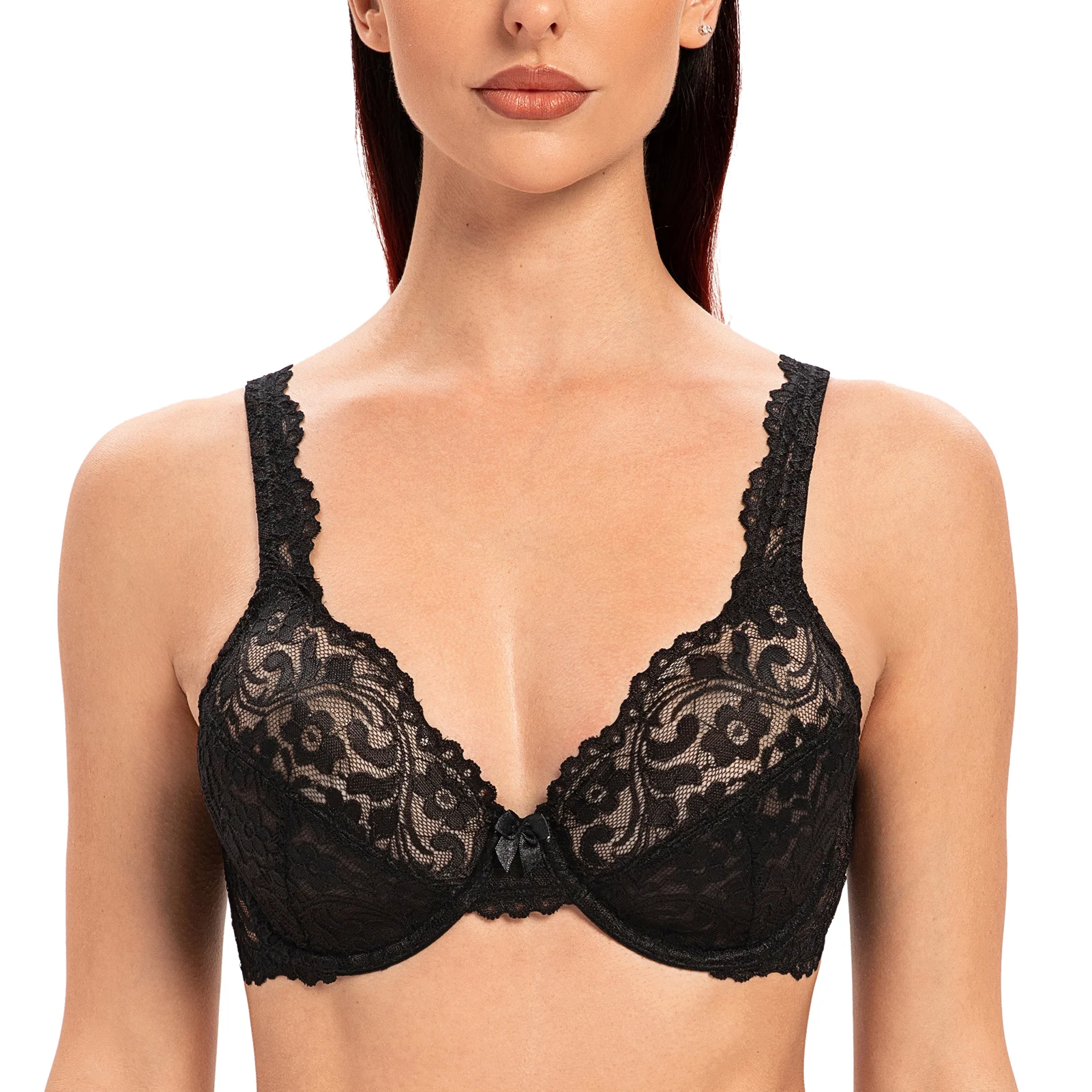 Plus Unlined Floral Lace Underwire Bra