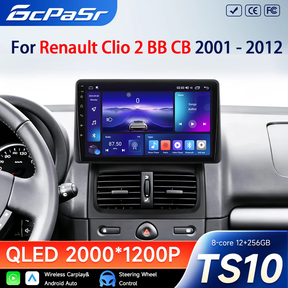 Android Auto Carplay for Renault Clio 2 BB CB 2001-2012 GPS Navigation Car Radio Bluetooth Multimedia Player BT DSP Stereo WiFi