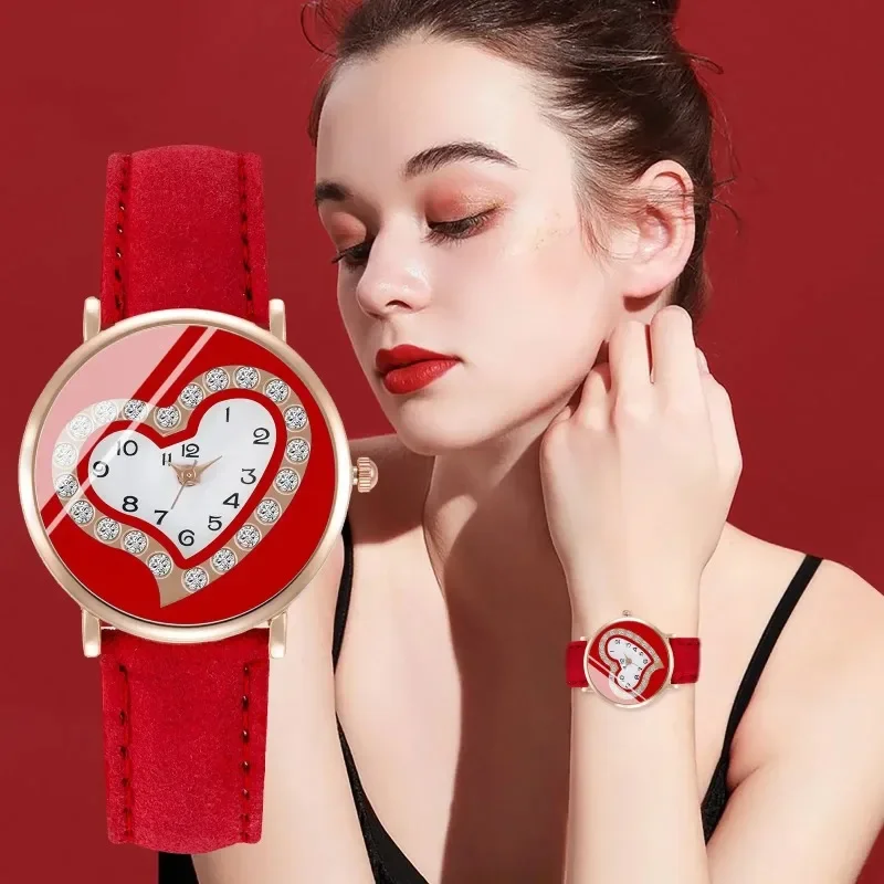 New Ladies Watch Leather Strap Analog Quartz Wristwatches Temperament Ladies Watch Red Lover Gift New Year Reloj Mujer