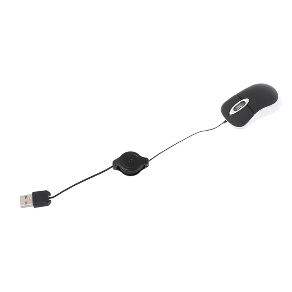 

Mini Optical Mouse 0 7M Retractable Cable Ergonomic Design Compatible Retractable Usb Mouse Notebooks Black