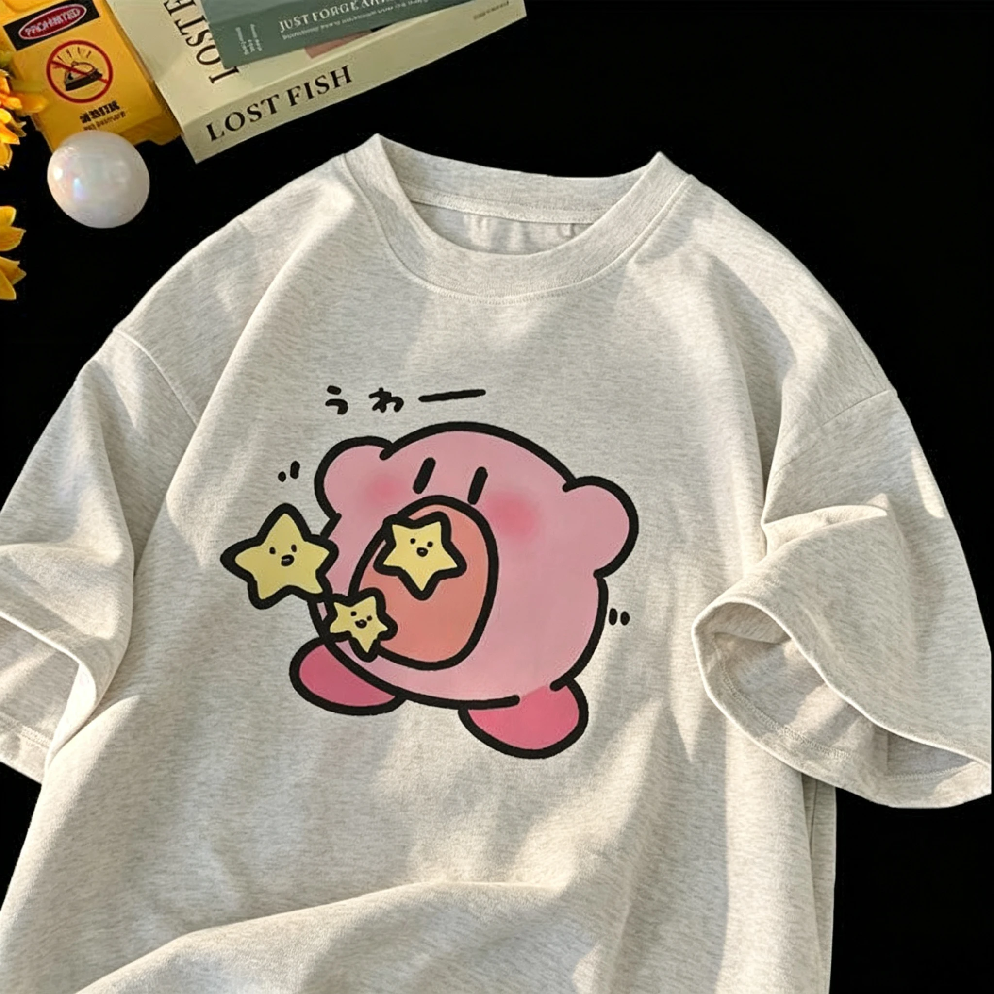 Niedliches Kirby-Eat-Star-Grafik-T-Shirt, Kawaii-Cartoon-Anime-T-Shirt für Damen, Herren und Kinder, lässiges Kurzarm-Oberteil, ästhetisches Geschenk für Fans – Detail 7