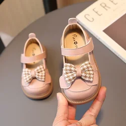 2024 scarpe in pelle per neonate primavera e autunno fondo morbido principessa fiocco Casual Toddlers Kids Fashion Baby First Walkers